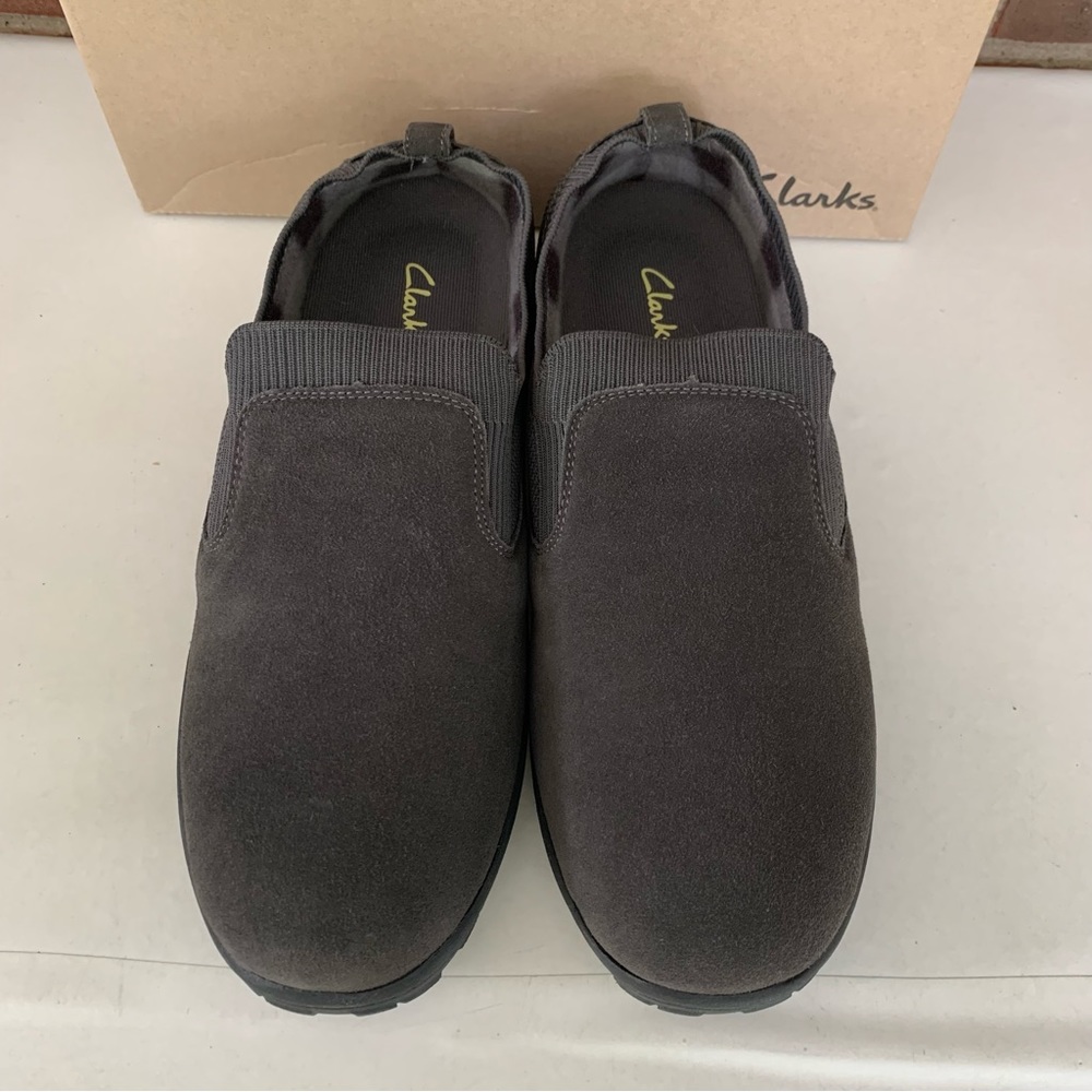 Clarks Mens Black Suede Slip On Comfort Loafer Slippers Shoes US 14 M - Picture 2 of 9